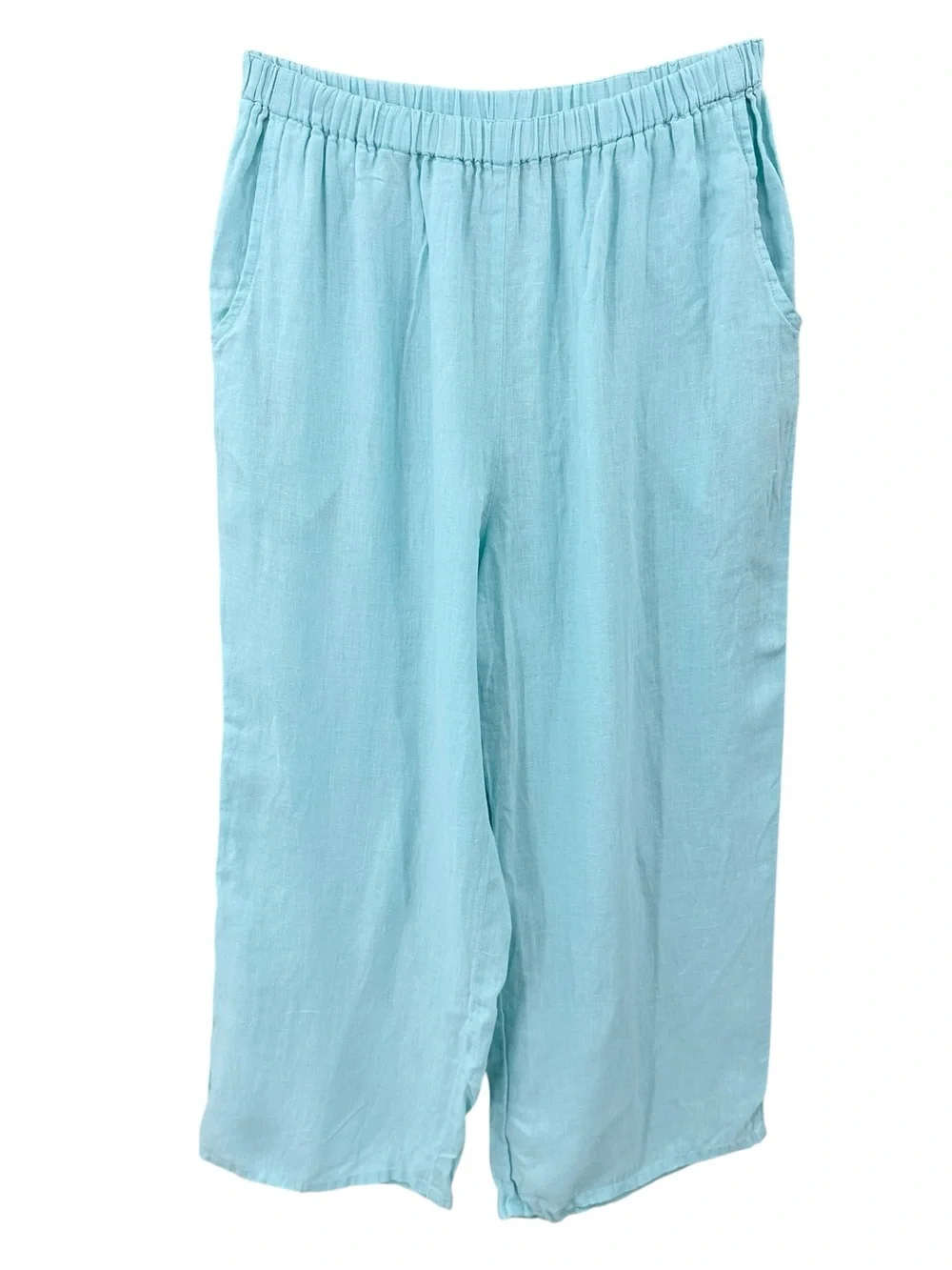 FLAX Linen Cropped Pants Wide Leg Lagenlook Blue